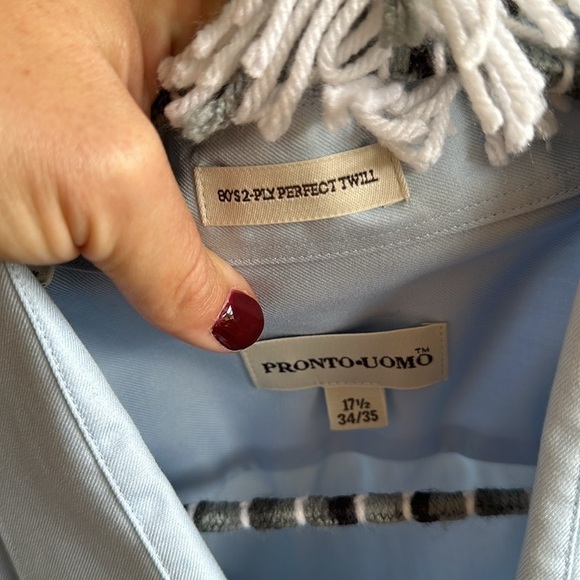 Pronto Uomo long sleeve baby blue button down shirt size 17 1/2 (34/35) - Picture 3 of 7